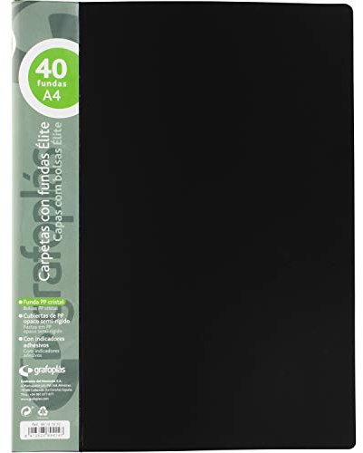 Grafoplás 98141210 Elite Ordner mit Hüllen, halbstarrer Einband, A4, Schwarz