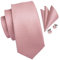 Hi-Tie Mens Blush Pink Tie Set Silk Solid Necktie Woven Ties with Pocket Square Cufflinks Set for Wedding Party
