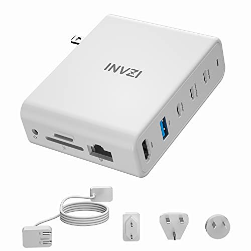 INVZI 100w GaN USB C Charger and Docking Station Combo, 9-in-1 USB C hub Multiport for Laptops, 30w Fast Charging for iPad iPhone 16 Pro, 100w PD, 4k@60hz HDMI, 1Gbps Ethernet, Audio, 2*USB-C Gen 2