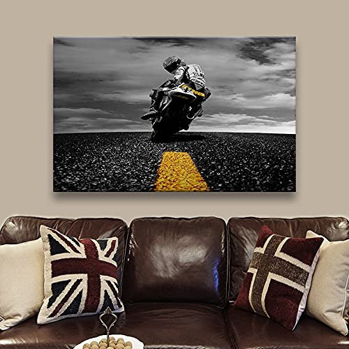 LUCKYFBH Leinwand Gemälde Valentino Rossi Poster Motorrad Wohnkultur Leinwand Malerei Wandkunst Bild Druck Wohnzimmer Wanddekor 60x80cm kein Rahmen