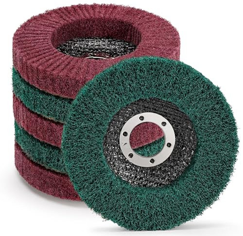 SI FANG 6Pcs 4.5'' x7/8'' Nylon Flap Disc Mix Set, 180 & 320 Grit Non-Woven Buffing Polishing Wheel Set, Scouring Pad Sanding Grinding Discs for Angle Grinder, Elastic Grinding & Rust Removal
