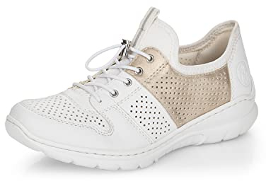 Rieker Damen Sneaker L3254, Frauen Schnürhalbschuhe,Strassenschuhe,lace-up,Shoes,Low-tie,schnürschuhe,schnürer,Sneaker,Weiss Kombi (80),38 EU / 5 UK