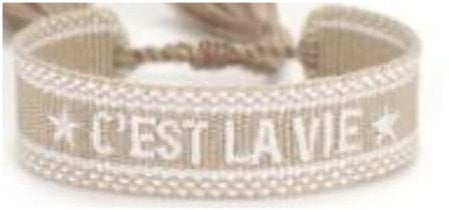 Generisch gewebtes Armband, Freundschaftsarmband, Webarmband, besticktes Armband (C´EST LA VIE beige)