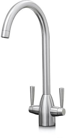 Liquida W05BN Swan Neck Monobloc Twin Lever Brushed Nickel Kitchen Mixer Tap