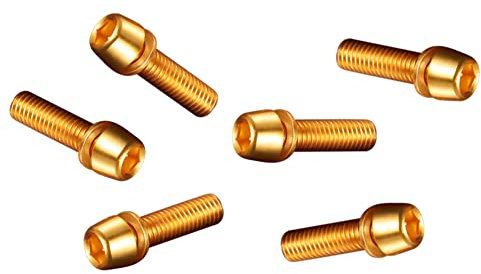 ihreesy Fahrrad Vorbau Schrauben,6 Stück M5 x 18 mm Stahl Fahrrad Vorbau Schrauben Fahrradlenker Vorbau Schrauben Mountainbike Kegelschrauben Schrauben mit Unterlegscheiben,Gold