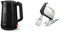 Philips HD9318/20 Wasserkocher Serie 3000, 1,7l, Federdeckel, LED-Anzeige, schwarz & HR3741/00 Handmixer (450 Watt, 5 Geschwindigkeiten plus Turbo) weiß/schwarz