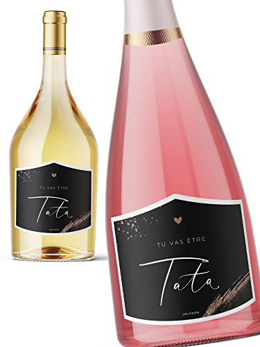 JoliCoon Étiquette bouteille Tu vas être Tata, Tu vas être Tata 9,3 x 7,8cm | Papier nacré structuré, forte adhérence, pour bouteilles de vin, de champagne, de prosecco et autres formes de bouteilles