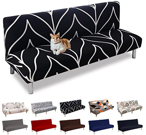 Lydevo Sofabezug ohne Armlehnen 3 Sitzer Sofabettüberzug Stretch Armlehne Sofabettüberzug Sofabezug Armlos Clic Clac Elastisch Couchbezug Futon für Klappcouch ohne Armlehnen,Schwarze Linie
