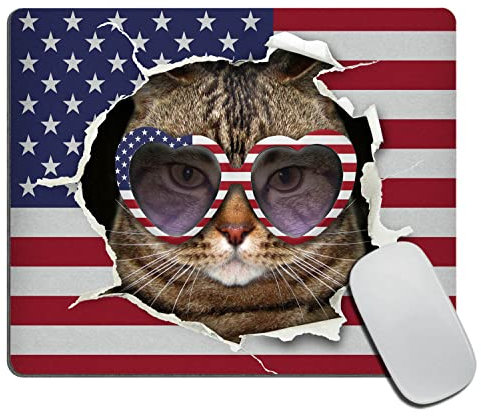 Tapis de souris amusant en tissu carré lavable avec base en caoutchouc antidérapant pour souris sans fil, motif chat aux États-Unis
