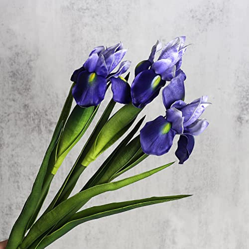 huaao Lot de 3 Fleurs Iris Artificielles Longues Tiges Artificielles, Décoration pour Bouquet de Mariage Fête Maison avec Cuisine, Décoration de Table, Violet