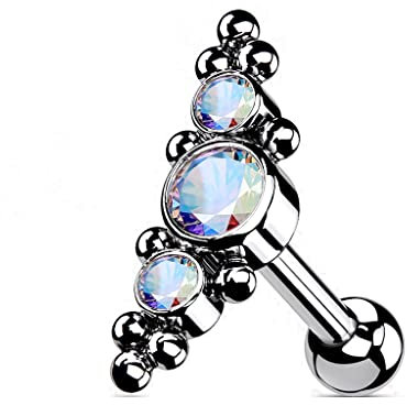 Paula & Fritz® Push-In Piercing Ohr-Stecker Silber Zirkonia Regenbogen Titan-ium Grade 23 Stab-Länge 1,2-mm Dicke Gewindelos Kombinierbar Press-Fit