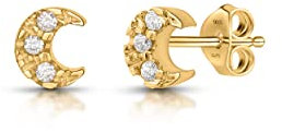 Amberta Damen Himmlisch Ohrstecker aus 925 Sterling Silber: 18K Vergoldete CZ Mond Ohrstecker