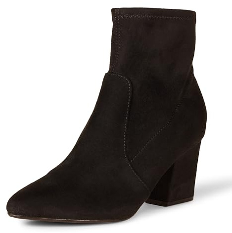 Amazon Essentials Women's Fitted Stretch Heel Boot, Black Microsuede, 13 Wide