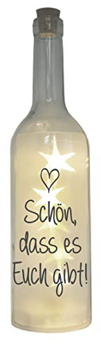 WB wohn trends LED-Flasche mit Motiv, Schön DASS es Euch gibt, grau, 29cm, Flaschen-Licht Glitzer-Flasche Leuchtflasche Lampe mit Text Spruch