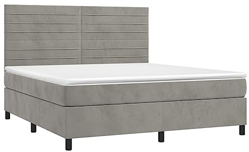 vidaXL Boxspringbett mit Matratze Doppelbett Bett Polsterbett Bettgestell Bettrahmen Lattenrost Hotelbett Schlafzimmerbett Hellgrau 180x200cm Samt