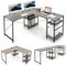 COSTWAY L-Shaped Computer Desk, 242cm Reversible Double Study Writing Workstation for 2 Person, Large Long Corner Home Office Desk Wooden PC Laptop Gaming Table with Storage Shelves (Grey)