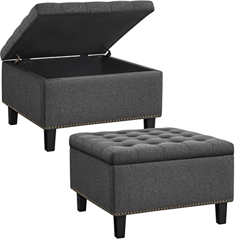 Yaheetech 1 Paar Sitzbank mit Stauraum, Polsterbank mit samten Aufbewahrungsbox, Gepolsterte Ottomane, Fußhocker max. Belastbarkeit 136 kg, faltbar, Sitzhöhe 45 cm, grau