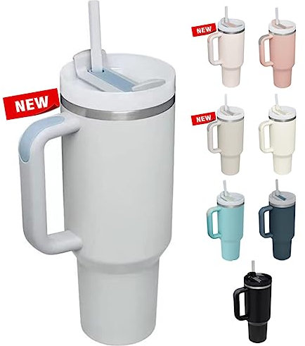 STEEL SIPPER 40oz Stainless Steel Vacuum Insulated Tumbler with Straw and Lid & Handle, Travel Coffee Mugs Cups for Hot Drinks with Handle and Straw Insulated Water Bottle Iced Coffee Cup Mug (Mist)
