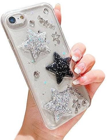 leobray Compatible with iPhone 6/6s Case for Women Girls,Cute 3D Stars Design Crystal Pearl Glitter Bling Case Sparkle Sparkly Slim Soft TPU Protective Cover for iPhone 6/6s