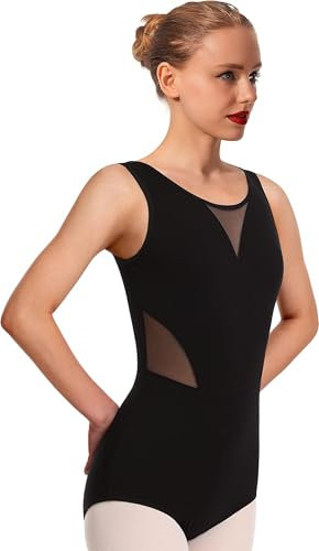 Mulnall Dance Leotard for Women Tank Mesh Dancewear,Panel Mesh,Chest Lining(23606-06-L)