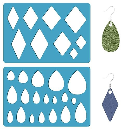 GORGECRAFT 2 Stile Tropfen-Ohrring-Schablone Wiederverwendbar Diamant-Schmuckform-Vorlagen Geometrische Schablonen Leder-Ohrring-Acryl-Schneidschablone Für Armbänder Ohrringe Basteln Basteln 9x13 cm