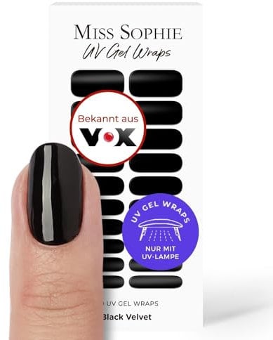Original Miss Sophie UV Gel Nagelfolien Black Velvet UV I 20 UV Gel Nagellack-Streifen einfarbig I Für Finger- & Fußnägel