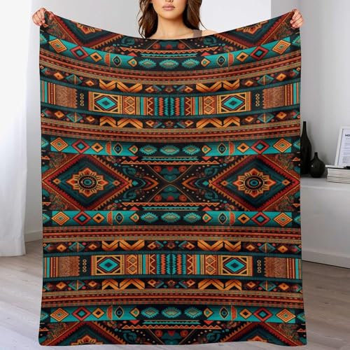 YungHo Aztekische Bauernhaus-Decke, südwestlicher Stil, Indianer, Navajo, rotes Tribal-Muster, gemütliche Reisedecke, perfekt für Schlafsofa, 101,6 x 127 cm