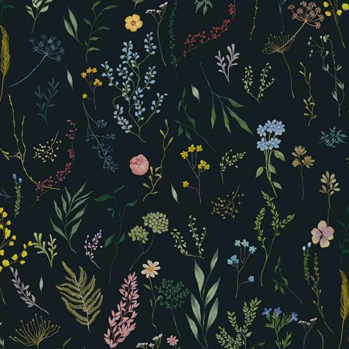 CiCiwind Self Adhesive Wallpaper Navy Floral Wallpaper 41×300cm Thicken Flower Leaf Contact Paper Peel and Stick Wallpaper Waterproof Vinyl Stick on Wallpaper Wall Cabinet Furniture Decorative Paper