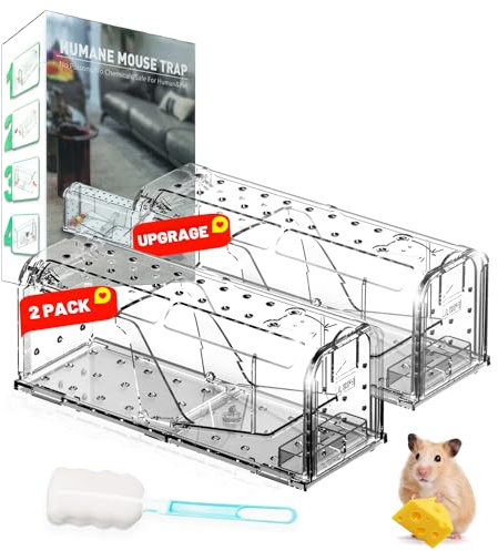 Baoduu 2024 Aggiornate Trappola per Topi Grandi, 2 Trappole per Topi Interno Esterno con Scatola per Esche Topi, Repellente Topi per Topi per Roditori di Media Taglia, Trappola Topi Riutilizzabile