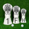 Golf Club Head covers Wood Set 3 PACKS 1FH DR FW UT for Driver Fairway Hybrid with No.Tag Elastic Closure White PU Leather Lucky7 Embroidery