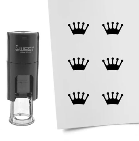 CombiCraft Selbstfärbender Stempel Krone in Schwarz, 10mm rund - Ideal für Bulletjournals und Treuekarten