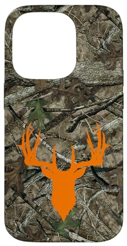 Hülle für iPhone 14 Pro Hirsch Jagd Schwarz Braun Orange Baum Camo Camouflage