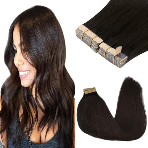 GOO GOO Tape Extensions Echthaar, 45cm 100g 40 Stk., #2 Dunkel Braun | Remy Echthaar, Seidig Weich, Verfilzungsfrei, Unsichtbare, Starker Halt, Langlebig, mehr Volumen, natürlicher Look für Alltag