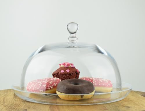 EMH Handgefertigte Glasvitrine Glockenkuppel hoch 18 x 25,5 cm mit Platte Ø 30 cm