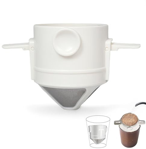 Reusable Pour Over Coffee Dripper, Portable Stainless Steel Cone Coffee Filter with Collapsible Holders, Paperless Coffee Maker 1-2 Cup for Home, Office and Travel Camping (White)