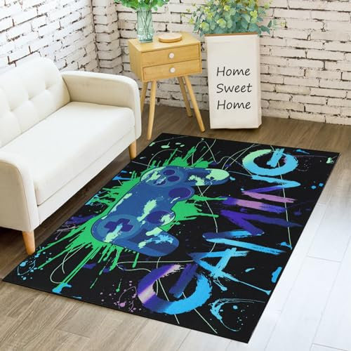 Capslpad Game-Controller Bereich Teppich 80x120cm rutschfeste Bunt Spielteppich Kurzflor Bedruckte Gamepad Teppiche Waschbar Kinder Teppiche Gegend für Gamer Jungen Teen Schlafzimmer Wohnzimmer Dekor