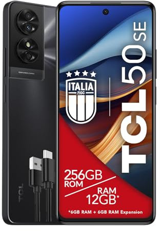 TCL 50SE Smartphone 4G Display 6.78 FHD+ 90 Hz, 256GB, 12GB RAM (6GB+6GB RAM Expansion), 50 Mpx Hybrid camera, Android 14, Batteria 5010 mAh fast charging, Dual Sim, Grigio (Grey)