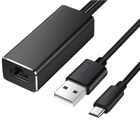 Adaptador Ethernet USB LAN,Micro USB 2.0 a RJ45 10/100 Mbps para Chromecast,Fire TV Stick (3ª Gen),Cable Alimentación Incluido,Conexión Estable y Rápida para Streaming y Juegos