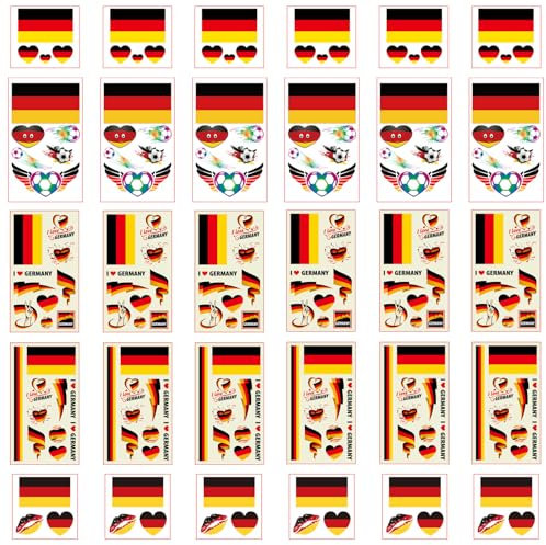 Aotusoa 30 Stück Temporär Tattoo von Flagge Deutschlands für Internationale Wettbewerbe 2024 EM Spiele Fußball WM Gesichts Aufkleber Wasserfeste Fahnen Tätowierung Flaggenaufkleber