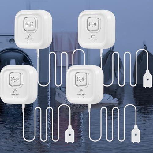 Wassermelder, Wassermelder Wasseralarm 100 dB Lauter Wassersensor Alarm Flut-Detektor Wasserdetektor für Badezimmer, Waschküche, Küche,Keller 4er Pack Kein WiFi