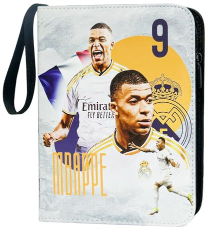 Oirigaga Fussball Sammelkarten Album mit 4 Taschen 50 Hüllen und Reißverschluss Tragegriff für 400 Karten, Fußball Karten Sammelalbum Sammelmappe Sammelheft, Wasserdicht PU-Leder Heft Ordner Mappe