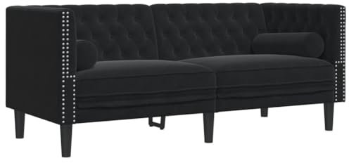 vidaXL Chesterfield Sofa mit Nackenrollen 2-Sitzer, Couch mit Armlehnen Rückenlehne Stützbeine, Polstersofa für Wohnzimmer, Couchgarnitur, Schwarz Samt