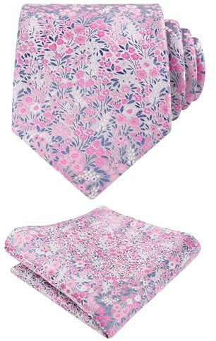 Alizeal Cravate florale de couleur claire pour homme et petite fleur colorée pour fête de mariage, 142-Rose + Gris, taille unique
