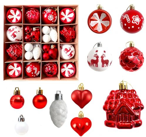 40 palline di Natale, decorazioni natalizie in plastica per albero di Natale, infrangibili, decorazioni per albero di Natale, decorazioni glitterate (rosso)