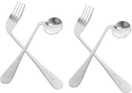 FRCOLOR 2 Sets Golden Spoon Set Easy Use Fork Portable Angled Fork for Elderly Patients