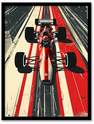 Artery8 Vintage Red Race Car Sport Speed Racing Track Man Cave Artwork Framed Wall Art Print 18X24 Inch