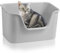 Lighterday High Sided Cat Litter Tray,43×38×22cm Open Top Cat Litter Box,Extra Large Cat Litter Trays Splashproof Plastic Litter Tray for Cat Kitten Rabbit (Grey)