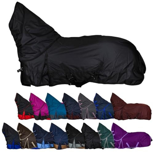 RL24 - Weidedecke Full Neck Basicline 600D Polarfleecefutter – als Regendecke & Übergangsdecke – wasserdichte Outdoordecke mit Kreuzbegurtung – Pferdedecke in Schwarz – Größe 135cm