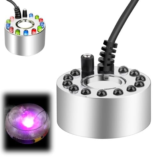 MXTIMWAN Nebulizador Ultrasónico con 12 Luces LED Coloridas, Mini Máquina de Niebla de Metal, Humidificador Atomizador De Niebla para Fuente, Estanque