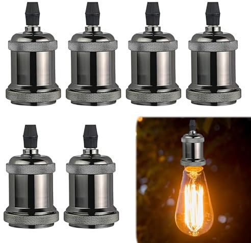WIYETY E27 Vintage Lampenfassung Glühbirnen Fassung 6 Stücke Vintage Edison Lampenfassung, Hochwertige Lampenfassung aus Aluminium, Pendelleuchte Adapter für Deckenleuchten DIY-Wandleuchte, Schwarz